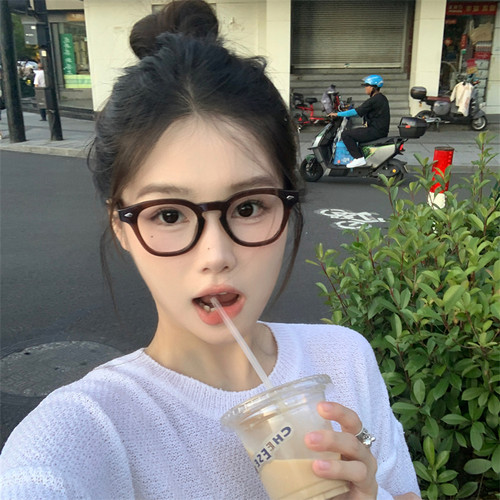 冷茶色豹纹眼镜女近视可配度数韩系复古素颜大框显脸小平光镜百搭