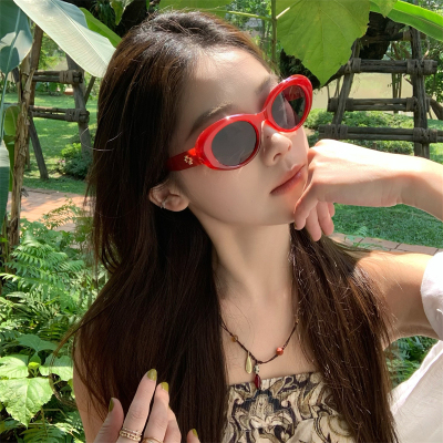 MELIYA韩版墨镜女高级感ins红色猫眼大脸显瘦夏季防晒椭圆太阳镜