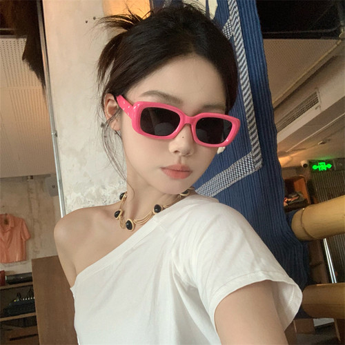 MELIYA方框玫红色墨镜女宽彩色多巴胺海边夏日太阳眼镜高级感防晒