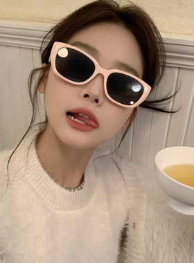 小粉框猫眼墨镜女复古太阳镜茶色