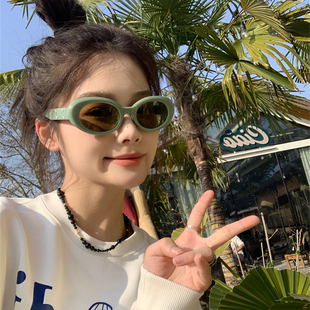 MELIYA复古椭圆猫眼辣妹gm太阳镜女2026新款防晒绿色网红时髦墨镜