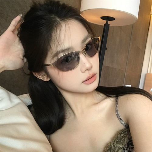 MELIYA金属框复古时尚猫眼小众设计感蓝色防晒太阳镜高级感墨镜潮