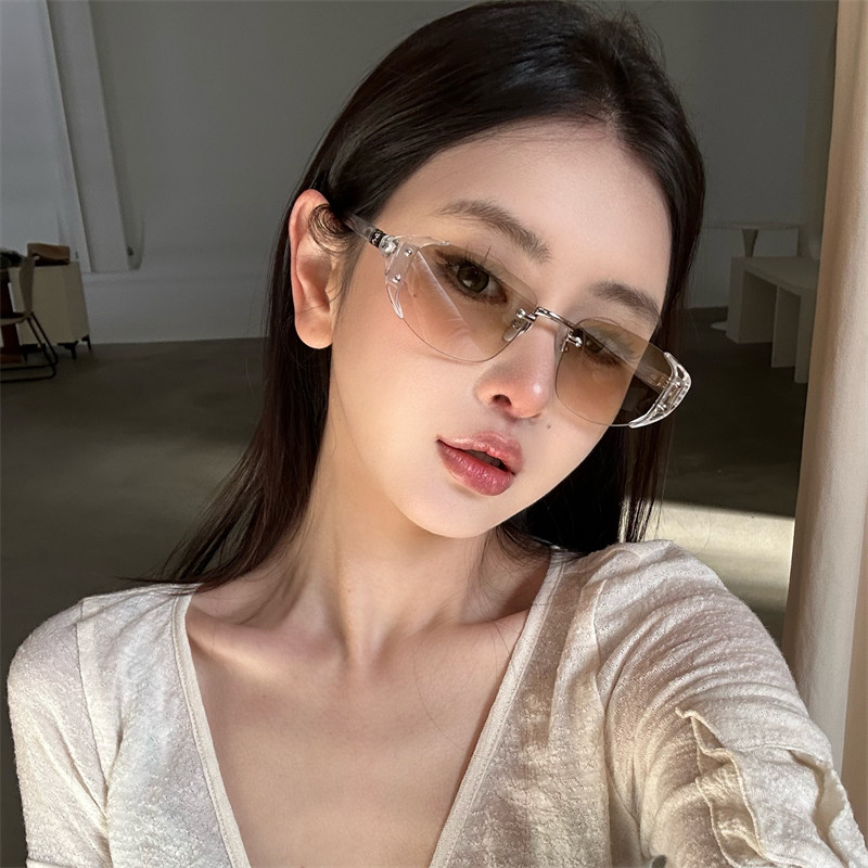 MELIYA2026新款复古无框水银女猫眼墨镜方圆脸高级感太阳镜辣妹潮