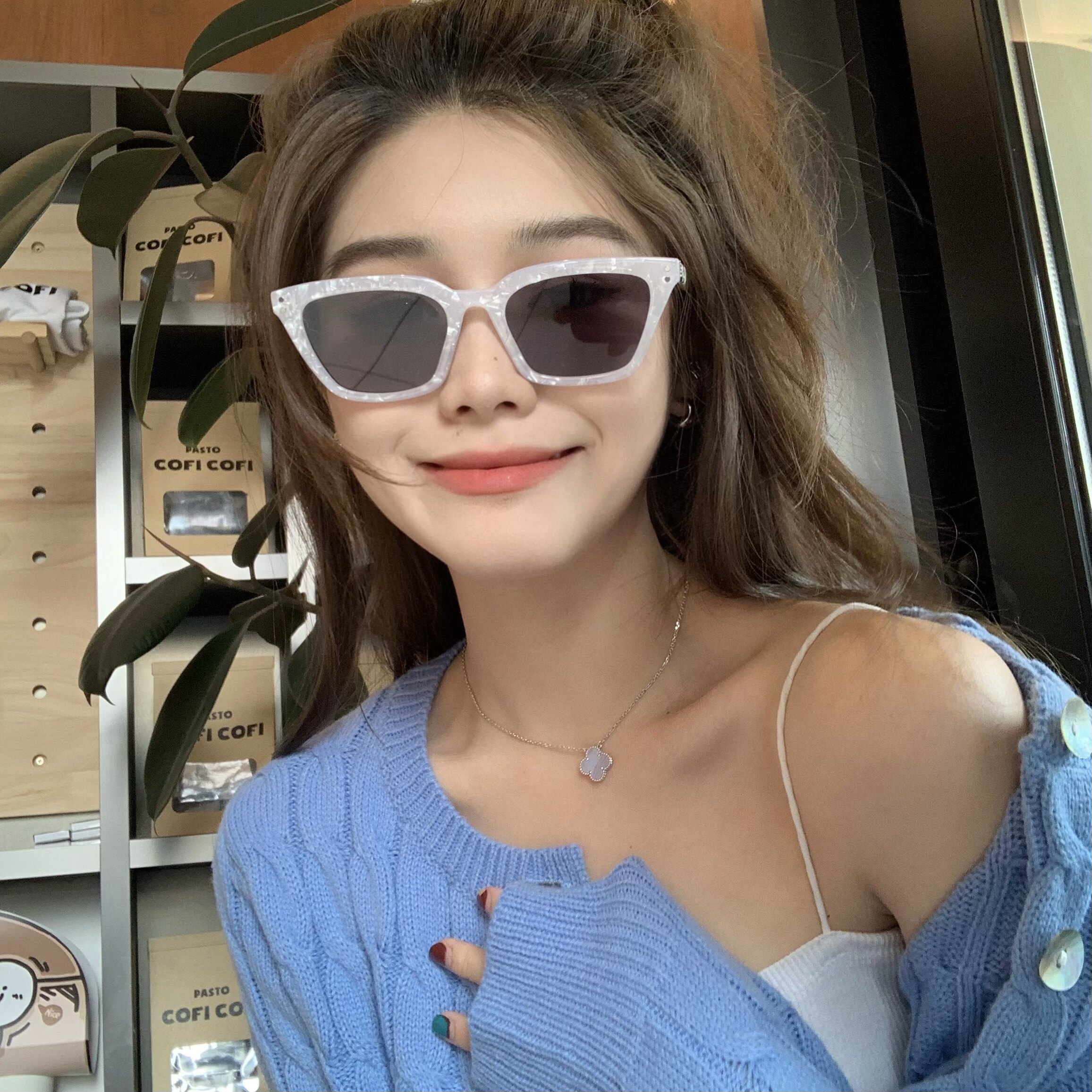 jennie同款白框高级感新款潮太阳镜方框大理石纹防紫外线墨镜女