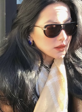 MELIYA复古大框飞行员太阳眼镜女高级感欧美黑色遮阳墨镜扭结显瘦