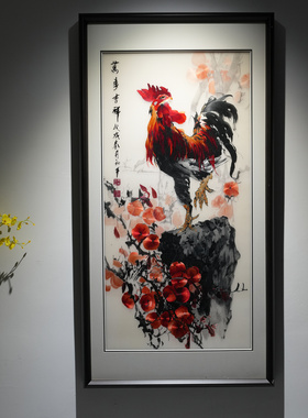 玄关新中式纯手工刺绣苏绣装饰画