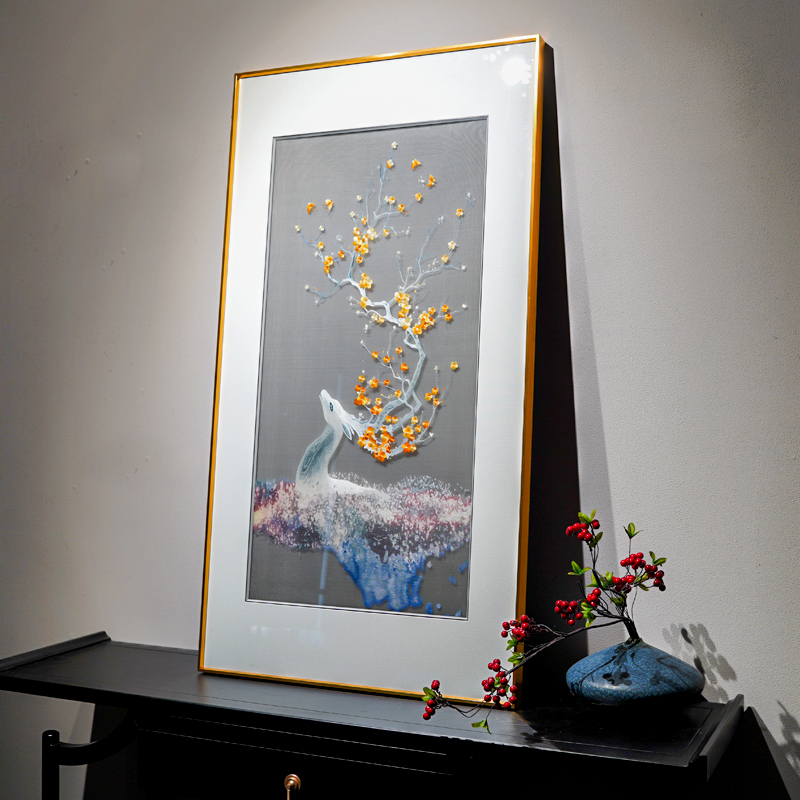 苏绣成品纯手工刺绣挂画一鹿繁华客厅背景墙餐厅书房办公室装饰画图片