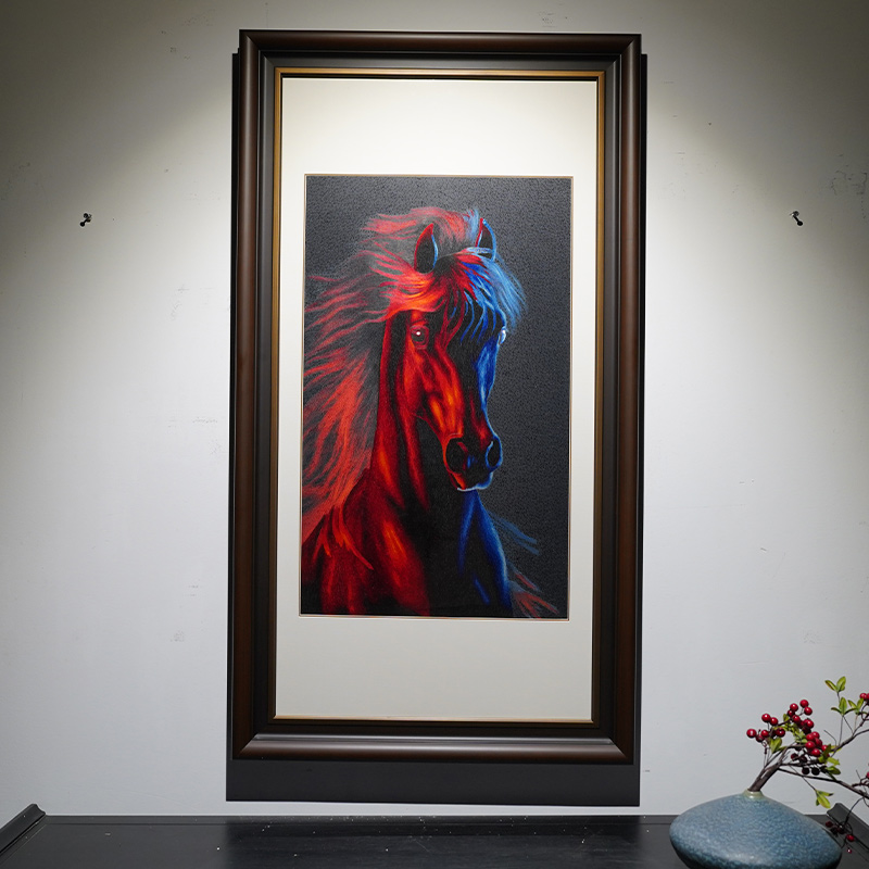 苏绣挂画新中式纯手工刺绣画马到成功骏马玄关过道走廊成品装饰画图片