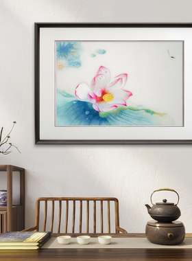 苏绣成品纯手工荷花刺绣挂画
