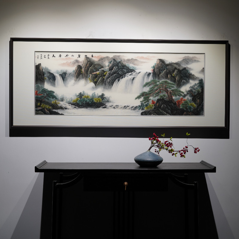 青山碧水共云天纯手工苏绣刺绣山水画沙发背景客厅装饰画带框成品