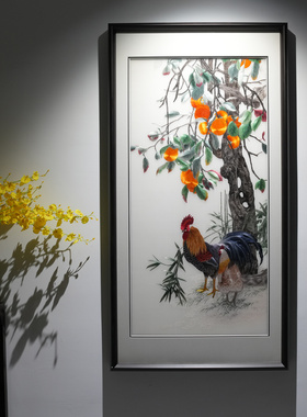 玄关新中式纯手工刺绣苏绣装饰画
