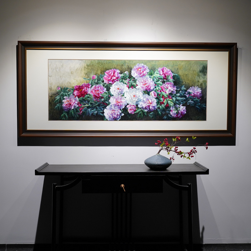 苏绣成品刺绣挂画牡丹花苏州纯手工新中式客厅餐厅书房背景装饰画图片