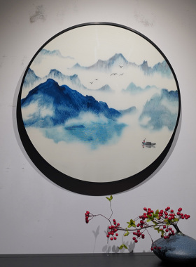 玄关新中式纯手工刺绣苏绣