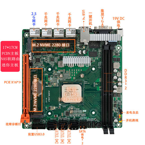 ITX主板D1581集显主板PCDN神板NAS迷你主板2.5G网口主板