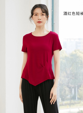 遮肚短袖练功服女春夏新款舞蹈服装上衣宽松形体训练服装跳舞衣服