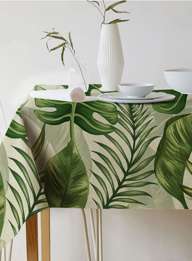 北欧风格绿色植物亚麻印花防水桌布清新家居餐桌茶几装饰台布定制