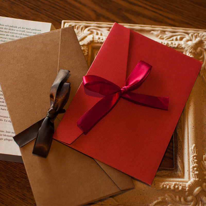 西式纯色丝带婚礼工资商务信封