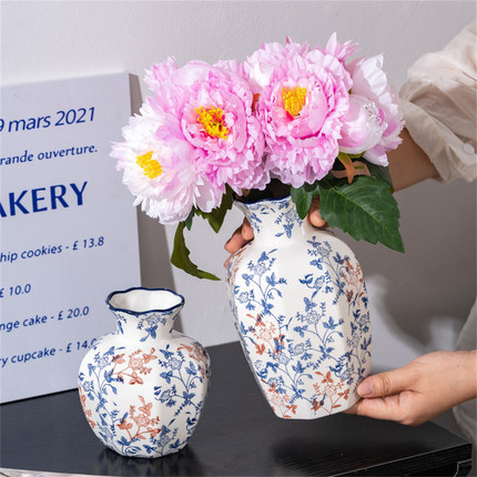 新中式复古青花瓷陶瓷花瓶家居客厅玄关鲜花插花高级感摆件装饰品