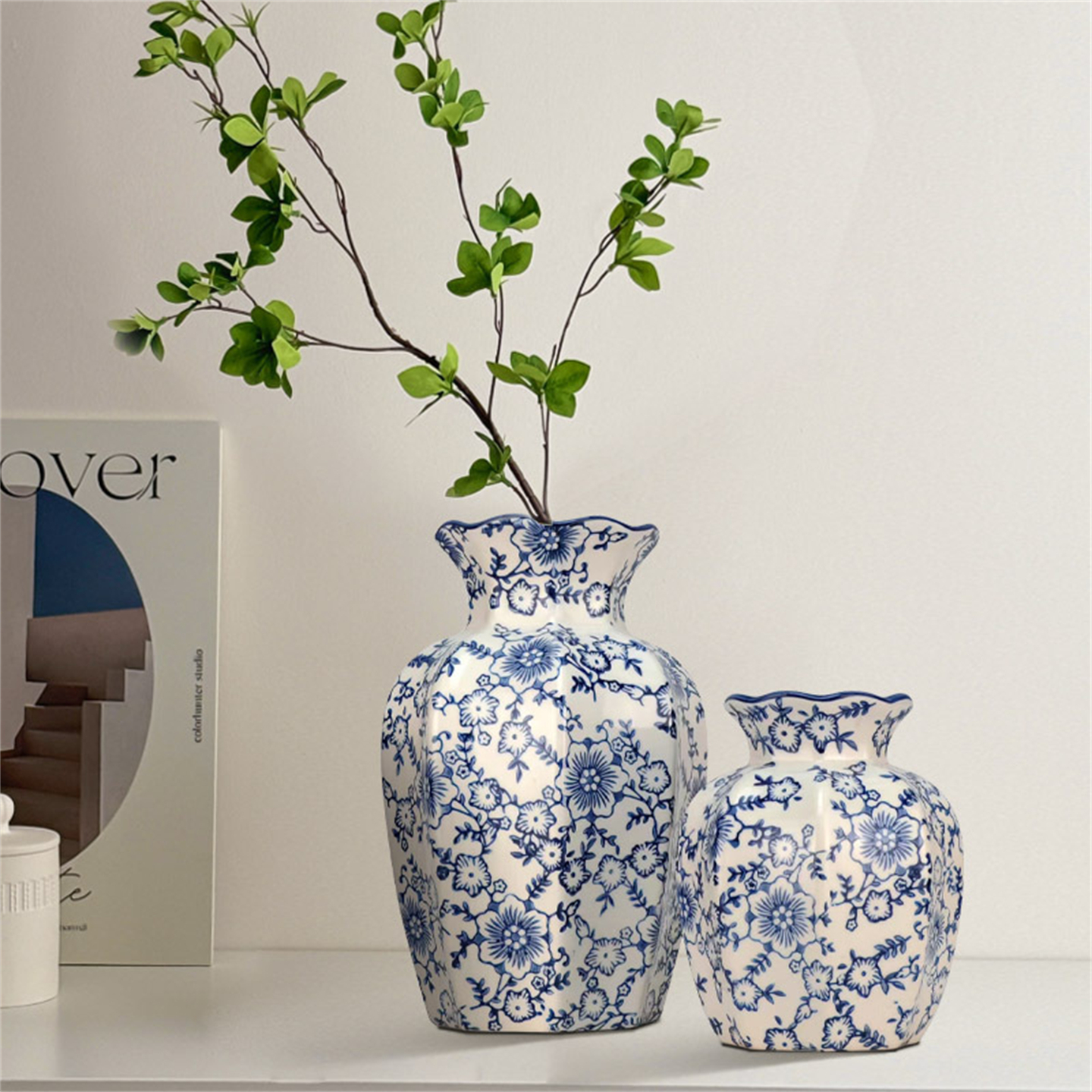 新中式中古青花瓷复古花瓶陶瓷罐