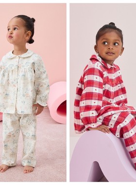 英国NEXT童装 24秋新女童女宝宝乳白色老鼠卡通长袖居家服 睡衣组