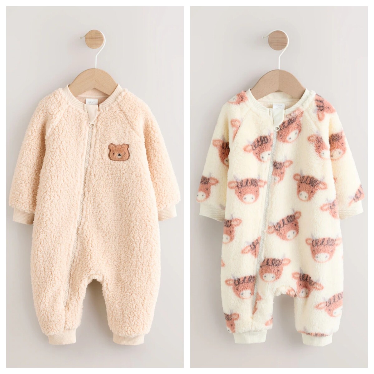 英国next进口 26春新婴儿男女宝宝小熊长颈鹿卡通毛绒保暖连身裤