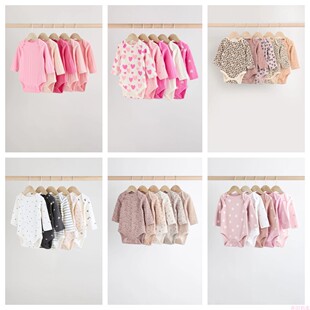 英国next进口 25春婴儿女童宝宝爱心豹纹波点印花长袖包屁衣哈衣