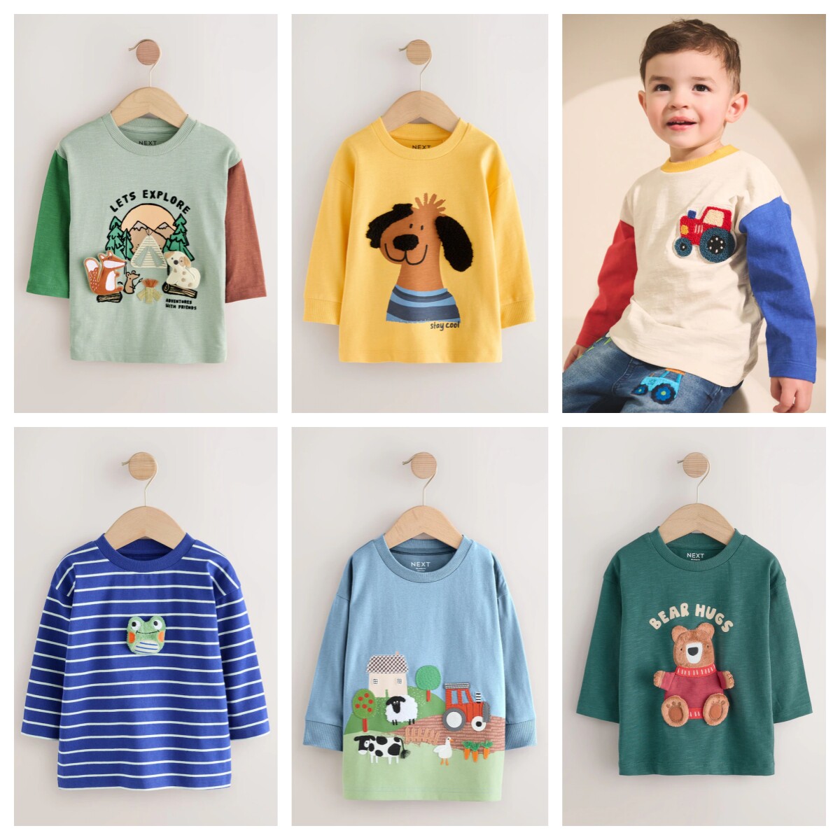 英国NEXT童装 25秋新男童男宝宝青蛙小狗动物卡通印花长袖纯棉T恤