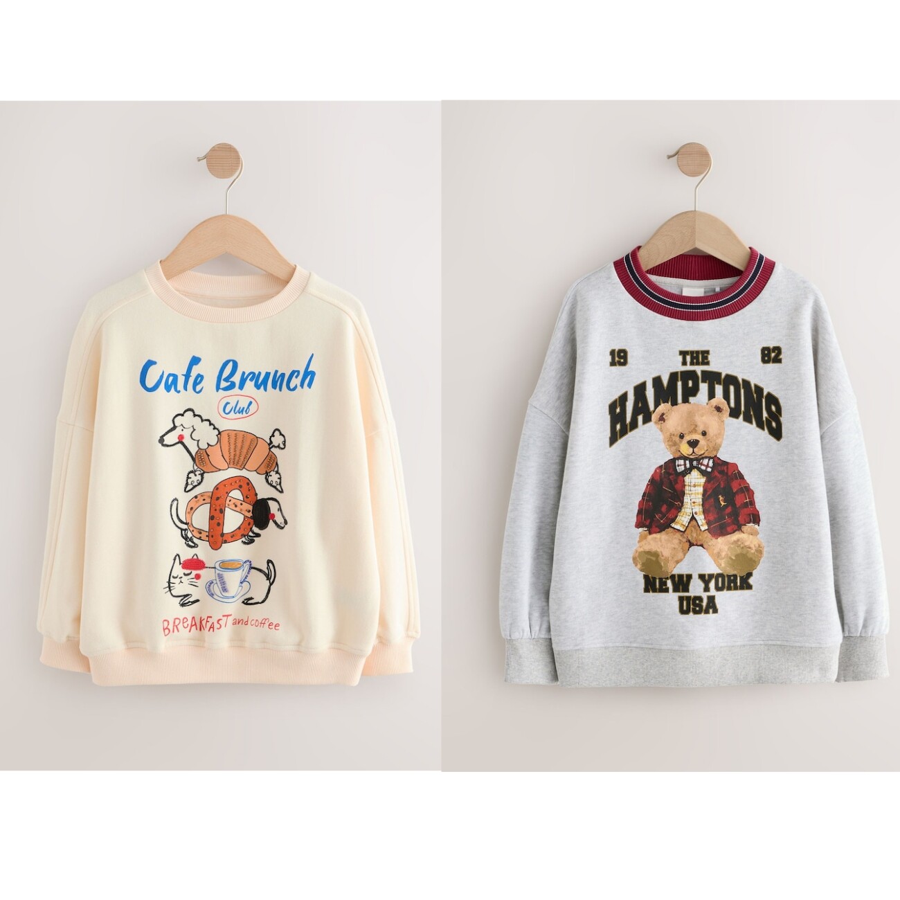 英国NEXT亲子装 25秋新女童大女孩小狗小熊卡通印花薄绒套头卫衣