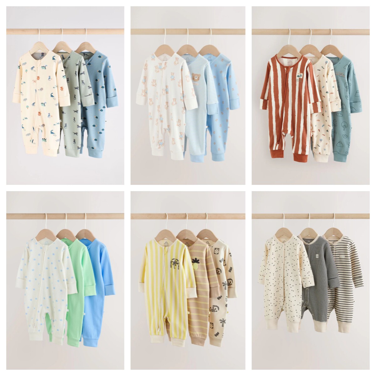 英国next进口 26秋新婴儿男宝宝小熊恐龙卡通纯棉长袖连身睡衣组