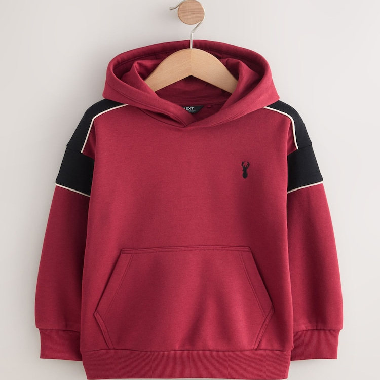 英国NEXT亲子装 25秋新男童大男红色雄鹿刺绣拼接套头连帽卫衣
