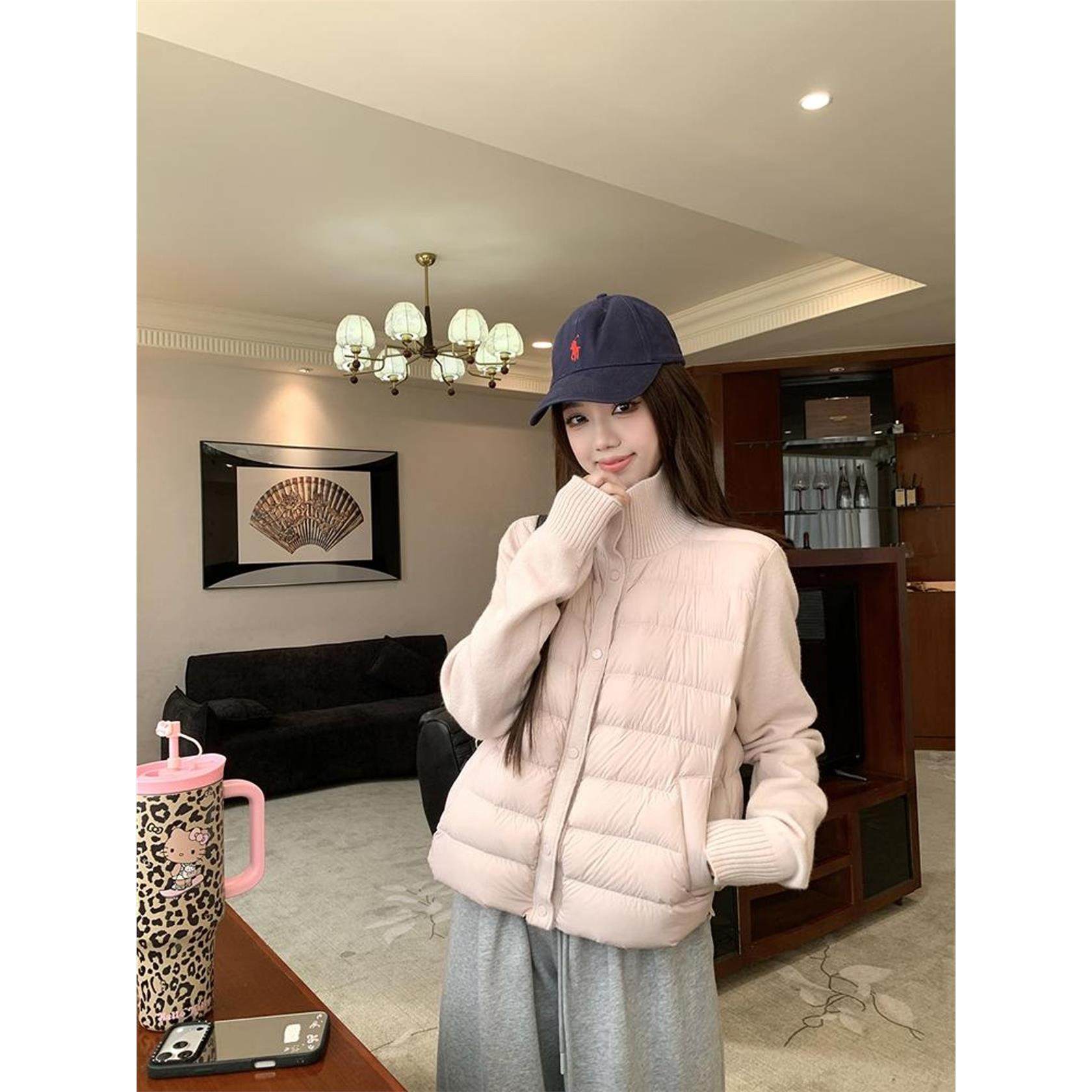 覆古针织立领拼接棉服女2025秋冬新款小个子加厚保暖长袖棉衣外套,个性定制/设计服务/DIY,棉服工装,淘宝优惠券,粉丝福利购,淘宝优惠卷