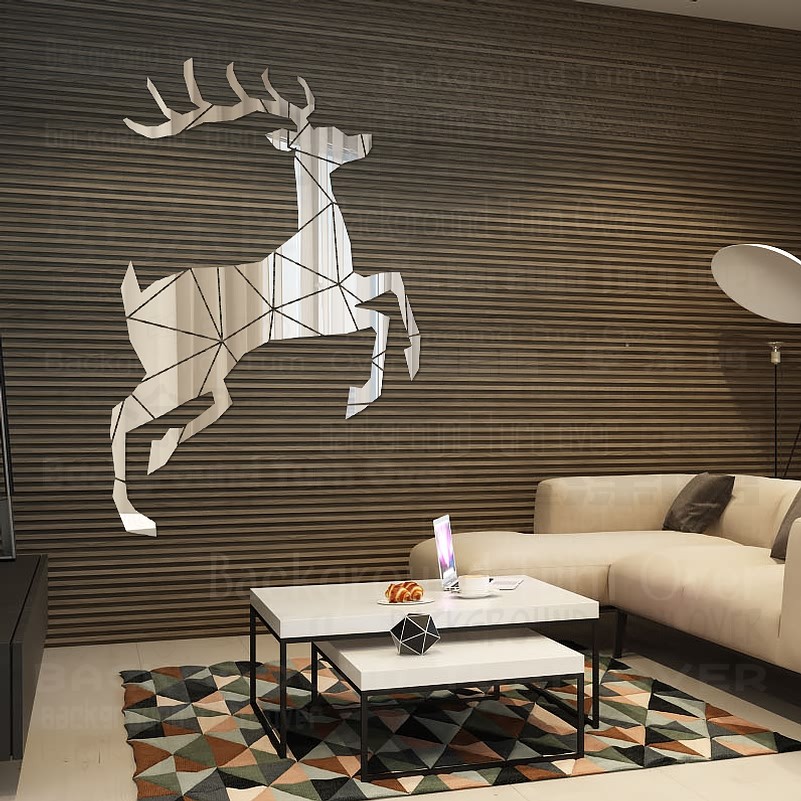 镜面墙贴3d立体墙贴墙面装饰镜子麋鹿驯鹿三角几何线条分割R129,家居饰品,软装墙贴,淘宝优惠券,粉丝福利购,淘宝优惠卷