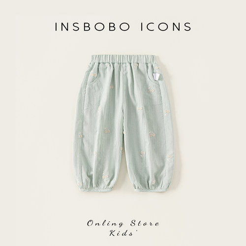 INSbobo立体绣花束脚休闲裤