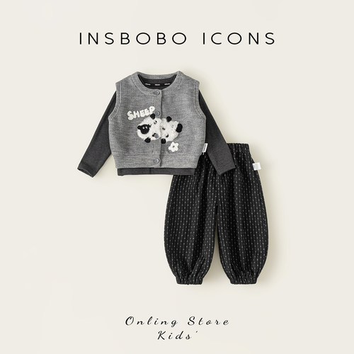 INSbobo马甲打底衫束脚长裤套装
