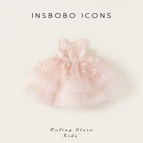 INSbobo无袖花朵多层网纱连衣裙