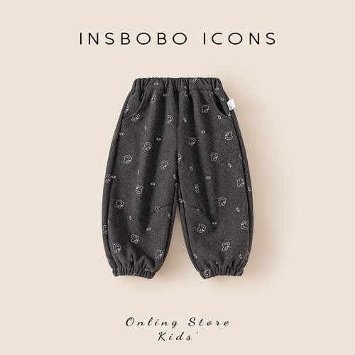 INSbobo卡通印花加绒休闲卫裤