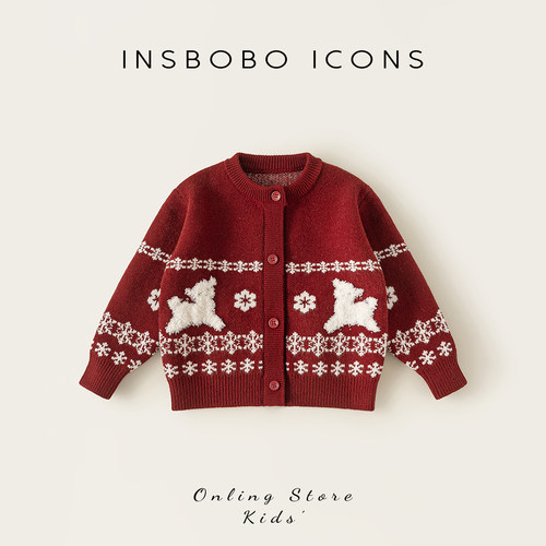 INSbobo可爱图案开衫毛衣
