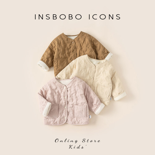 INSbobo无领压花绗棉外套
