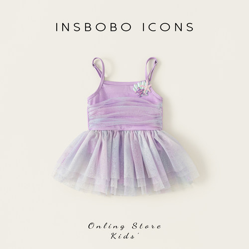 INSbobo网纱吊带裙式连体泳衣