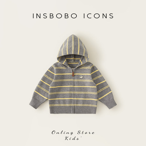 INSbobo可爱标休闲连帽开衫毛衣