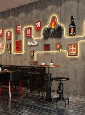 LED发光可换照片墙贴烧烤店