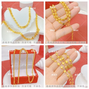 越南沙金钛钢项链男女项链K金镀黄金色仿过敏项链简约时尚锁骨链