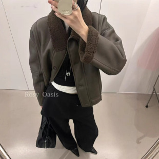 现货秒发一2025冬季 麂皮绒皮毛一体短外套立领羊羔毛保暖皮衣 新款