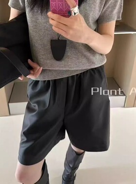现货秒发一PlantAle柔软仿羊皮复古皮裤时髦博主风休闲短裤E6237