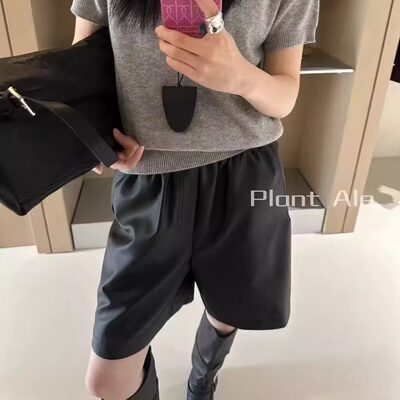 韩范儿松紧腰皮短裤PlantAle秋款