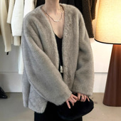 法式 慵懒宽松仿真皮草一轻奢品质感简洁丝滑水貂毛外套女装 Y836