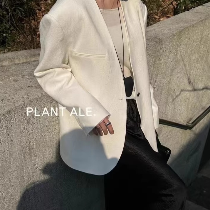 韩系高品质苎麻小西装一2025春简洁一粒扣棉麻外套沐泽女装KK8727