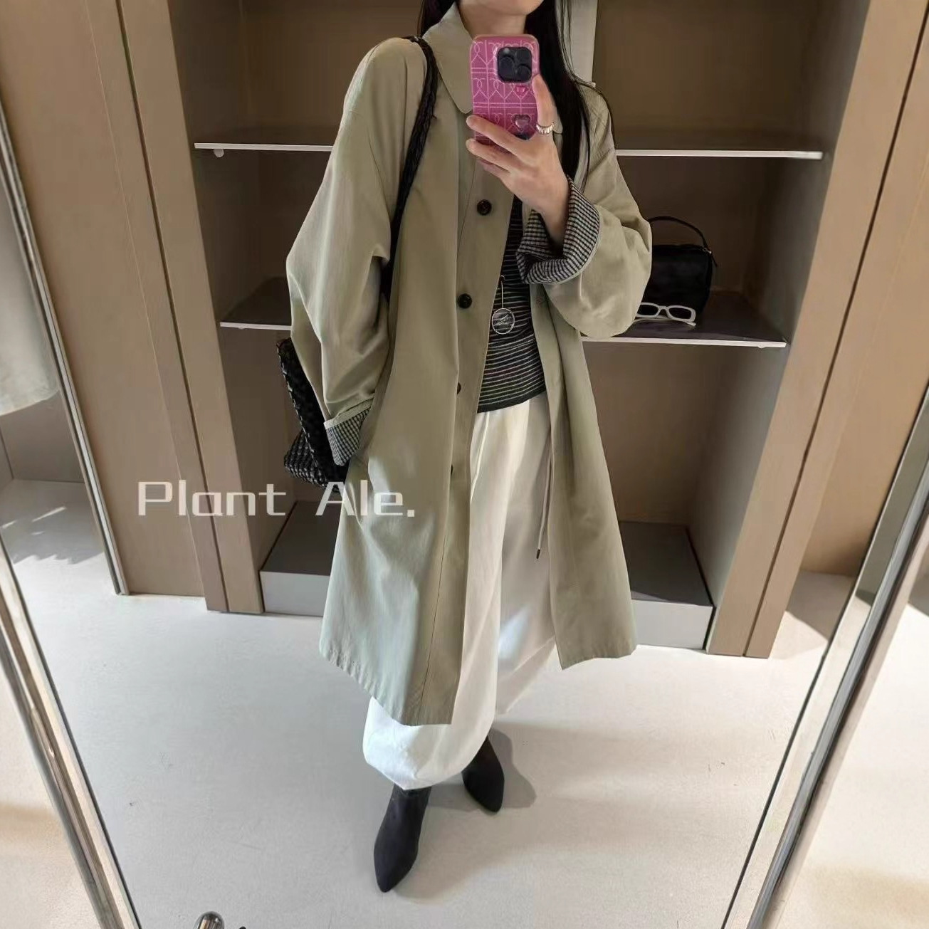 现货折扣一美式休闲风格纹拼接两面穿风衣百搭质感长风衣老钱外套