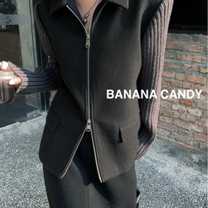 冬款毛线袖毛呢短外套~bananacandy拼接袖设计呢料休闲女装83668