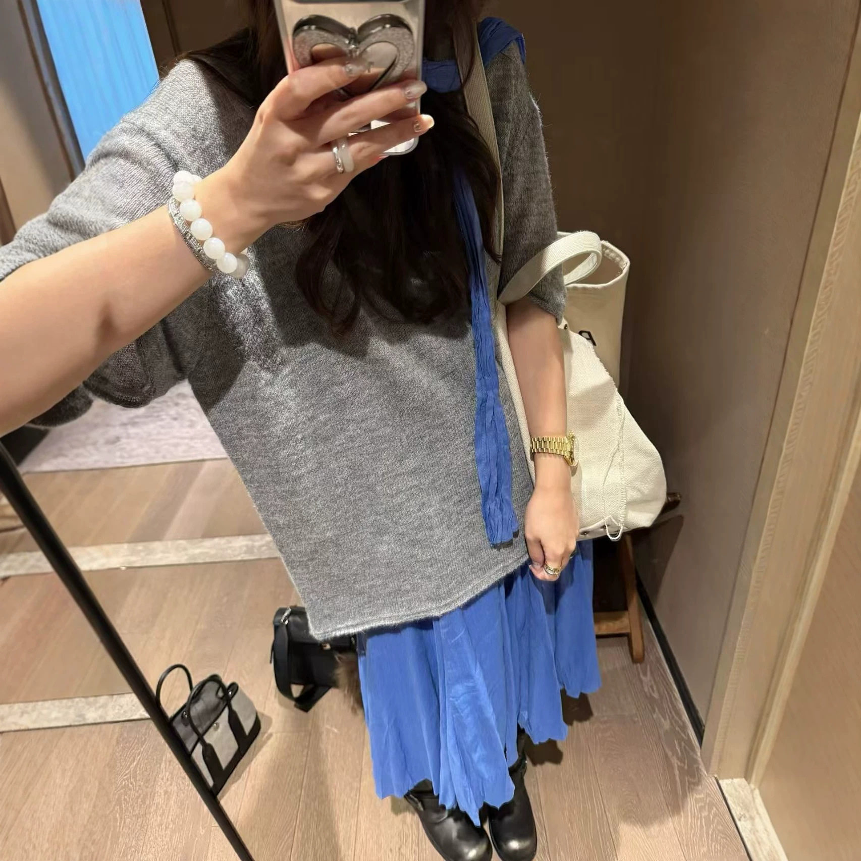 松弛感卷边羊毛马海毛短袖针织衫